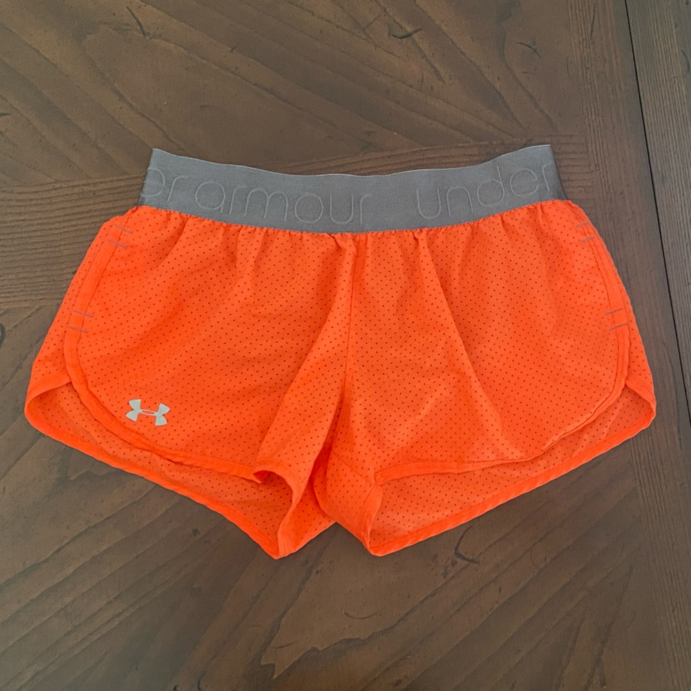 Under Armour Vibrant Orange Shorts with Gray Waistband Small